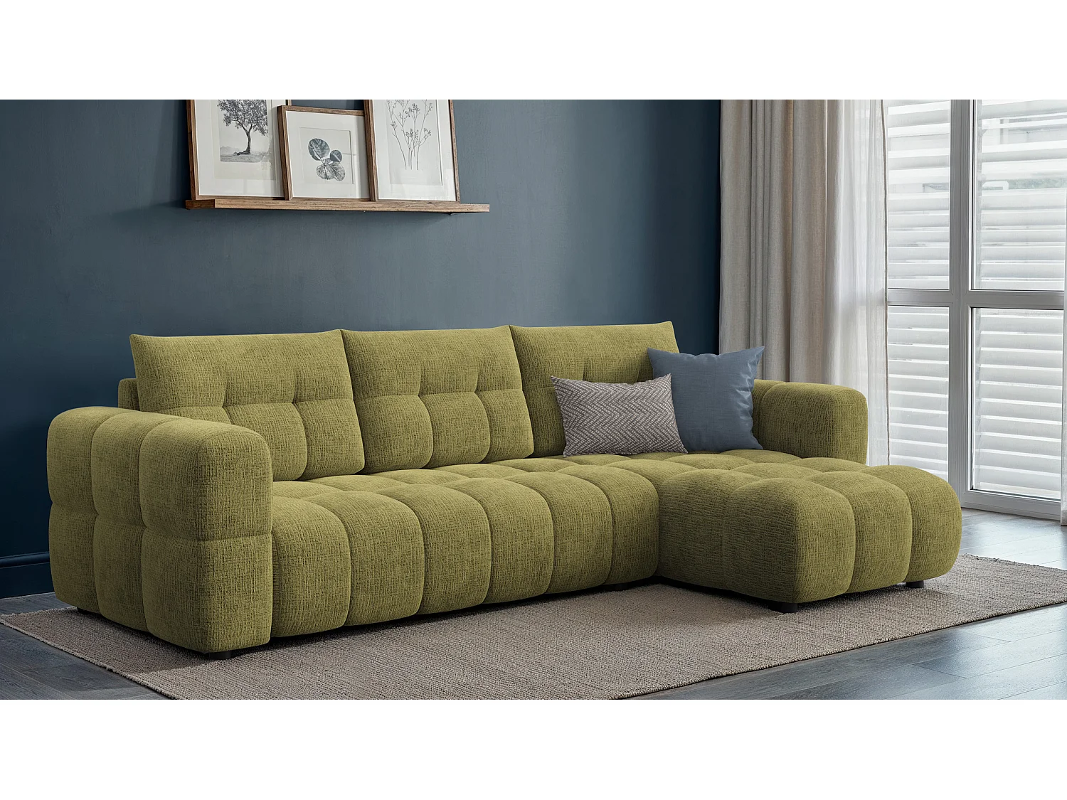 CLOUDI Ecksofa 4-Sitzer rechts, olivgrün