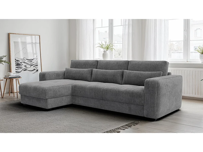 CANAPÉ D'ANGLE OLI 4 places, tissu gris foncé