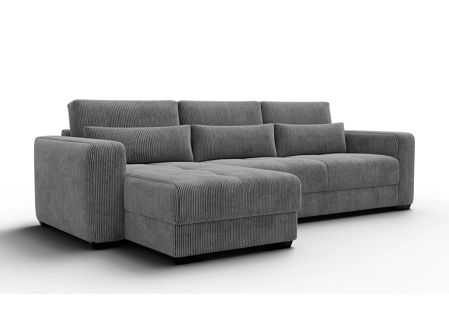 CANAPÉ D'ANGLE OLI 4 places, tissu gris foncé