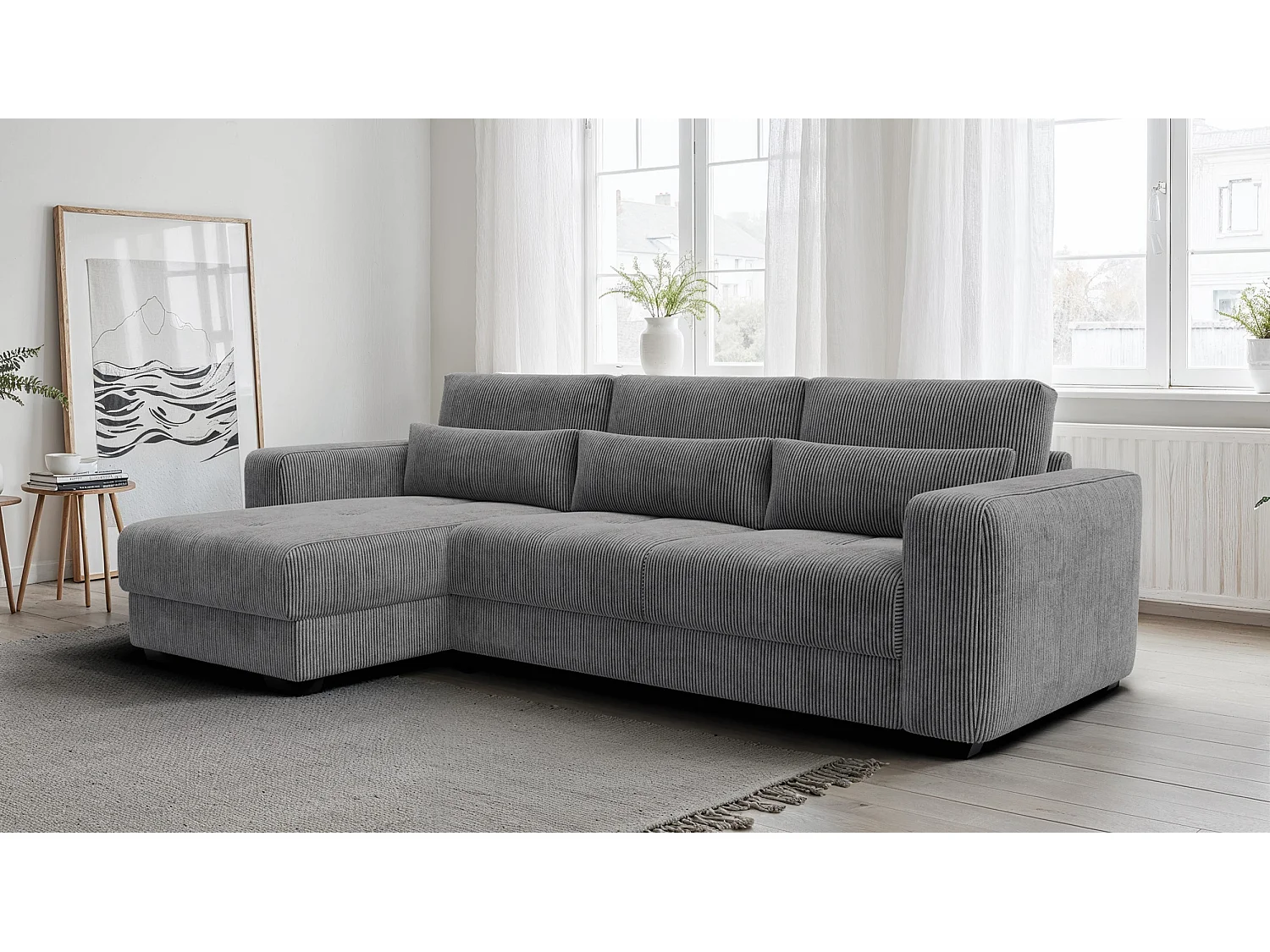 Ecksofa 4-Sitzer links OLI, dunkelgrau