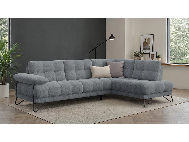 CANAPÉ D'ANGLE BUBBARA 5 places, tissu gris foncé