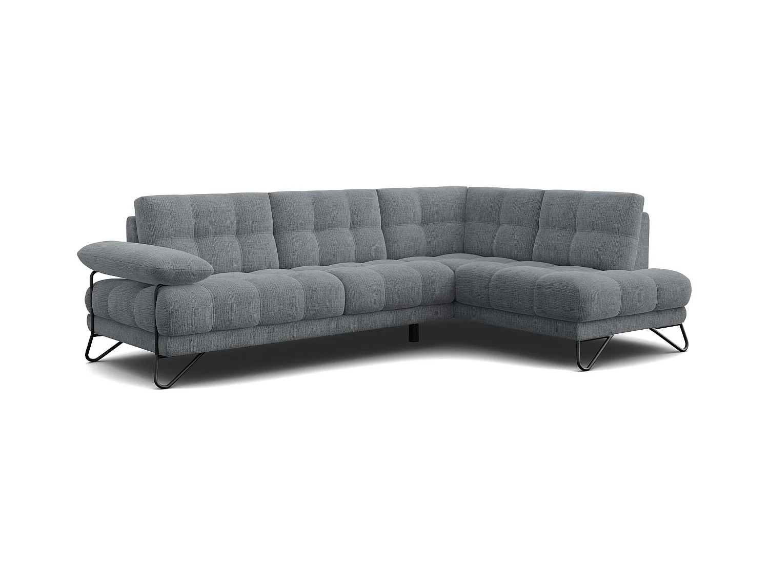 CANAPÉ D'ANGLE BUBBARA 5 places, tissu gris foncé