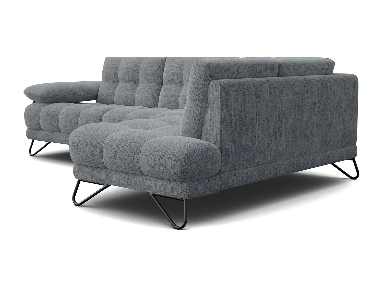 CANAPÉ D'ANGLE BUBBARA 5 places, tissu gris foncé