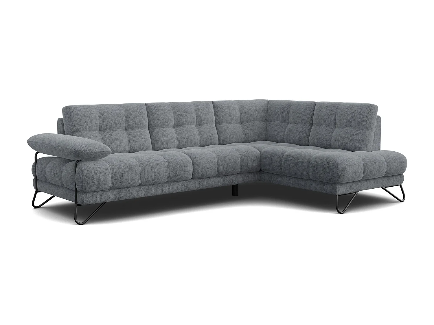 CANAPÉ D'ANGLE BUBBARA 5 places, tissu gris foncé