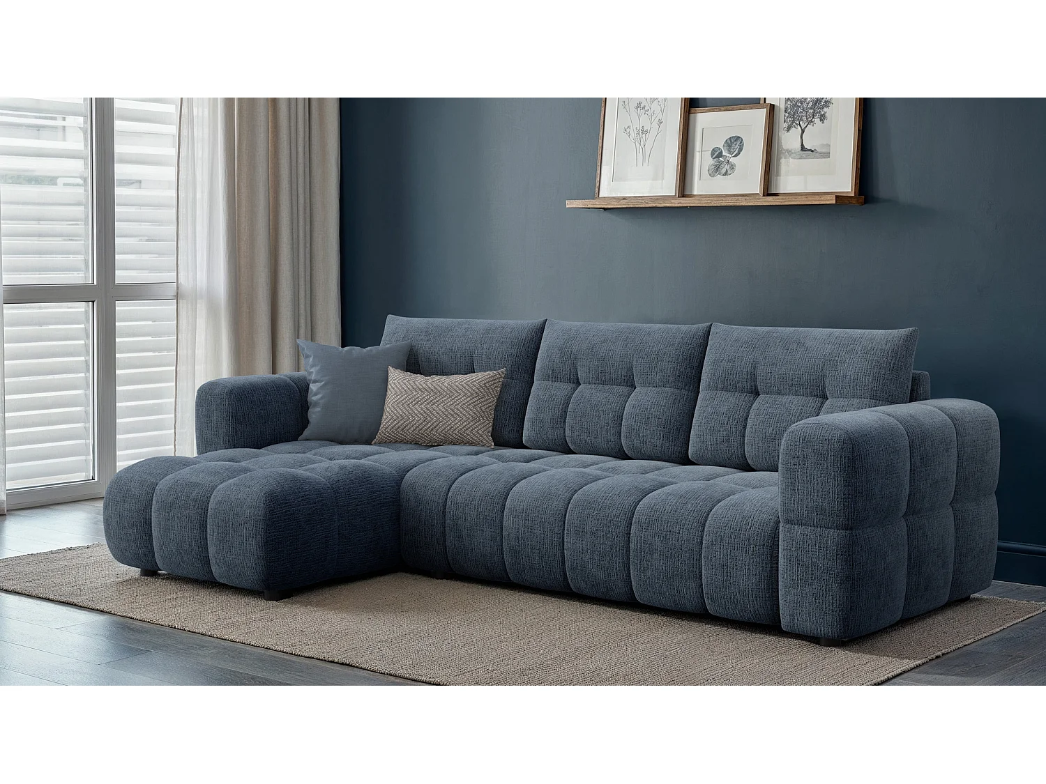 CLOUDI Ecksofa 4-Sitzer links, marineblau