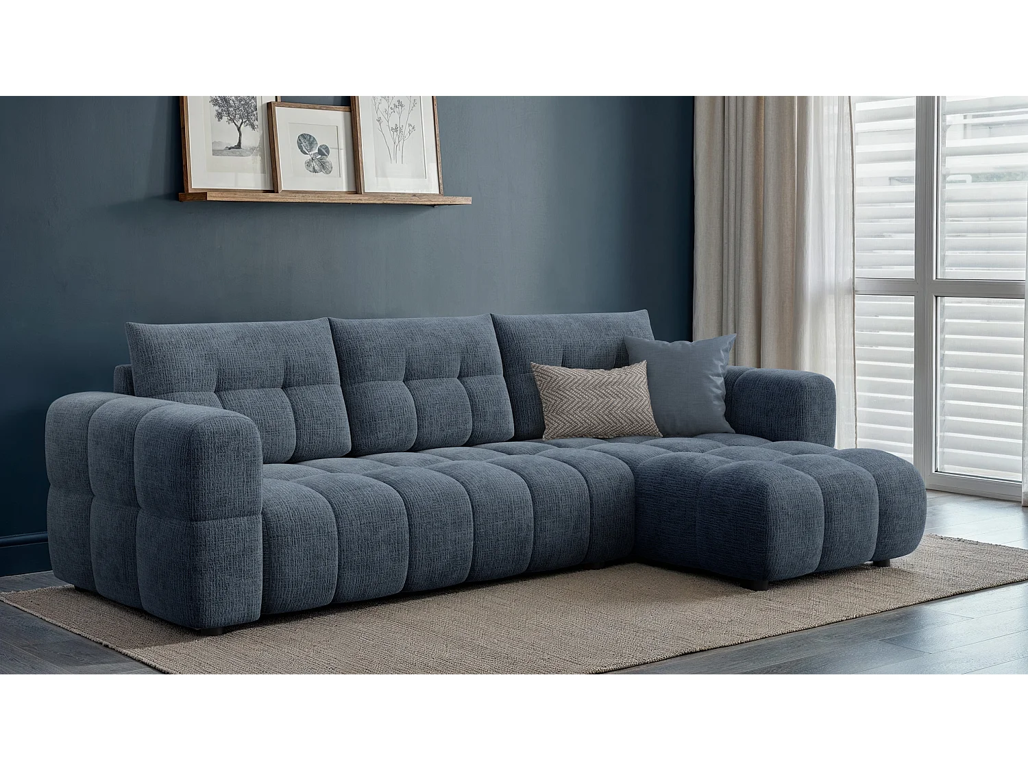 CLOUDI Ecksofa 4-Sitzer rechts, marineblau