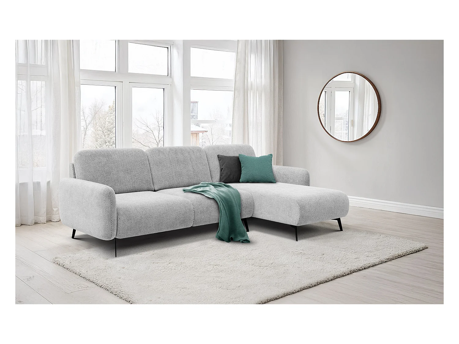 CANAPÉ D'ANGLE FEBE 4 places, tissu gris clair