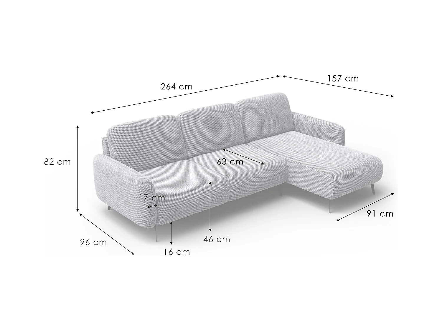 CANAPÉ D'ANGLE FEBE 4 places, tissu gris clair