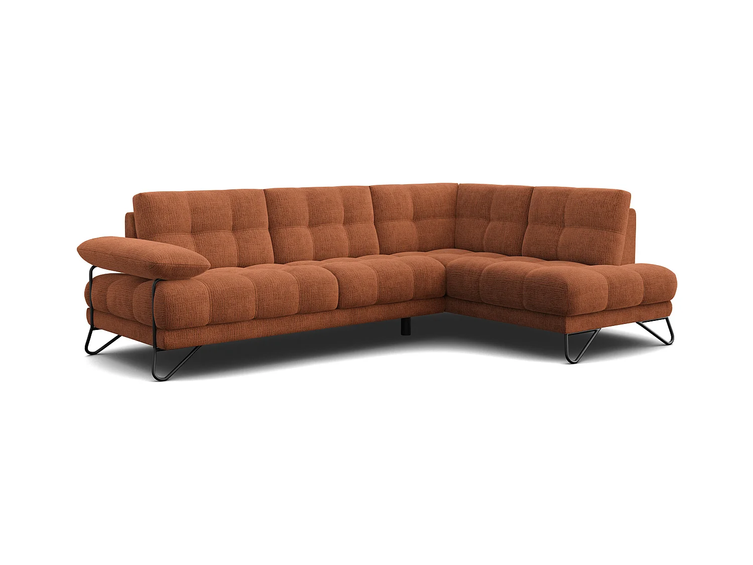 CANAPÉ D'ANGLE BUBBARA 5 places, tissu orange