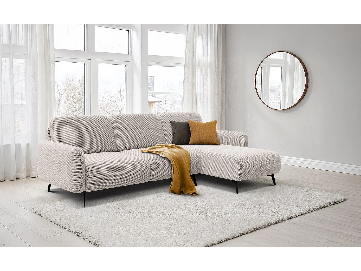 CANAPÉ D'ANGLE FEBE 4 places, tissu beige