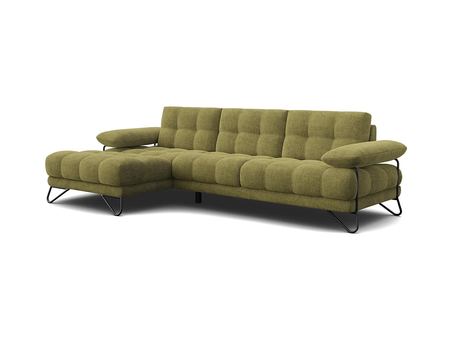 CANAPÉ D'ANGLE BUBBARA 4 places, tissu vert olive