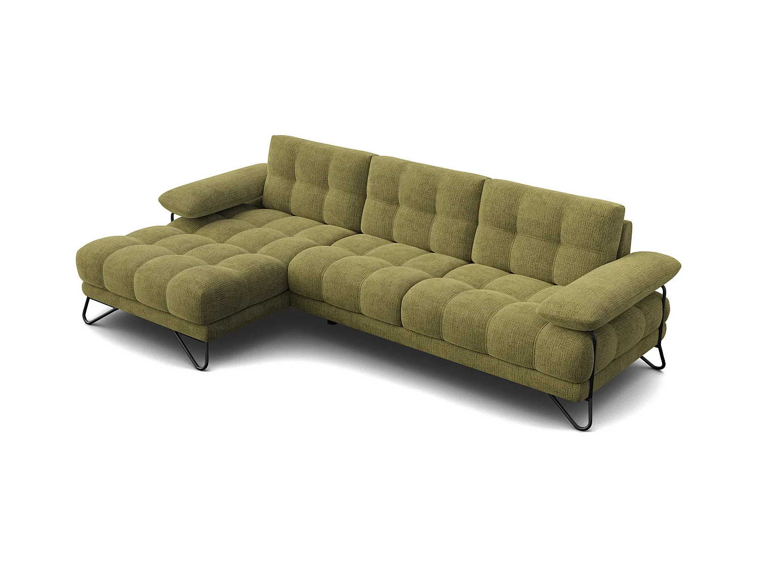 CANAPÉ D'ANGLE BUBBARA 4 places, tissu vert olive