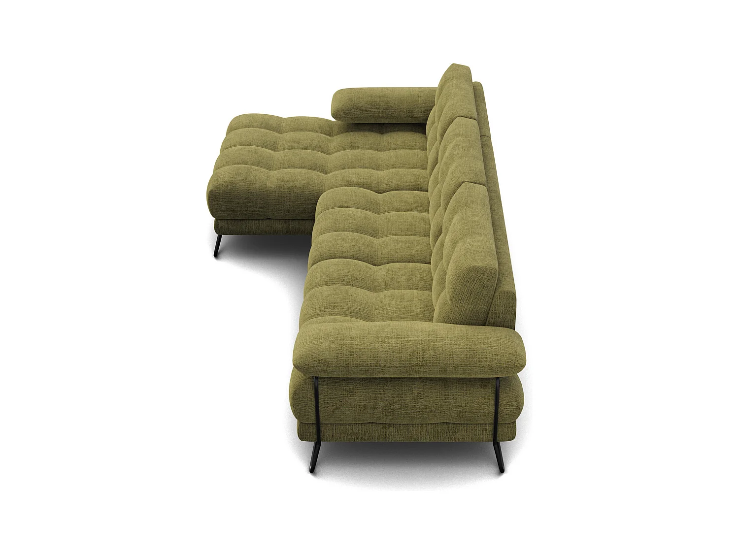 CANAPÉ D'ANGLE BUBBARA 4 places, tissu vert olive