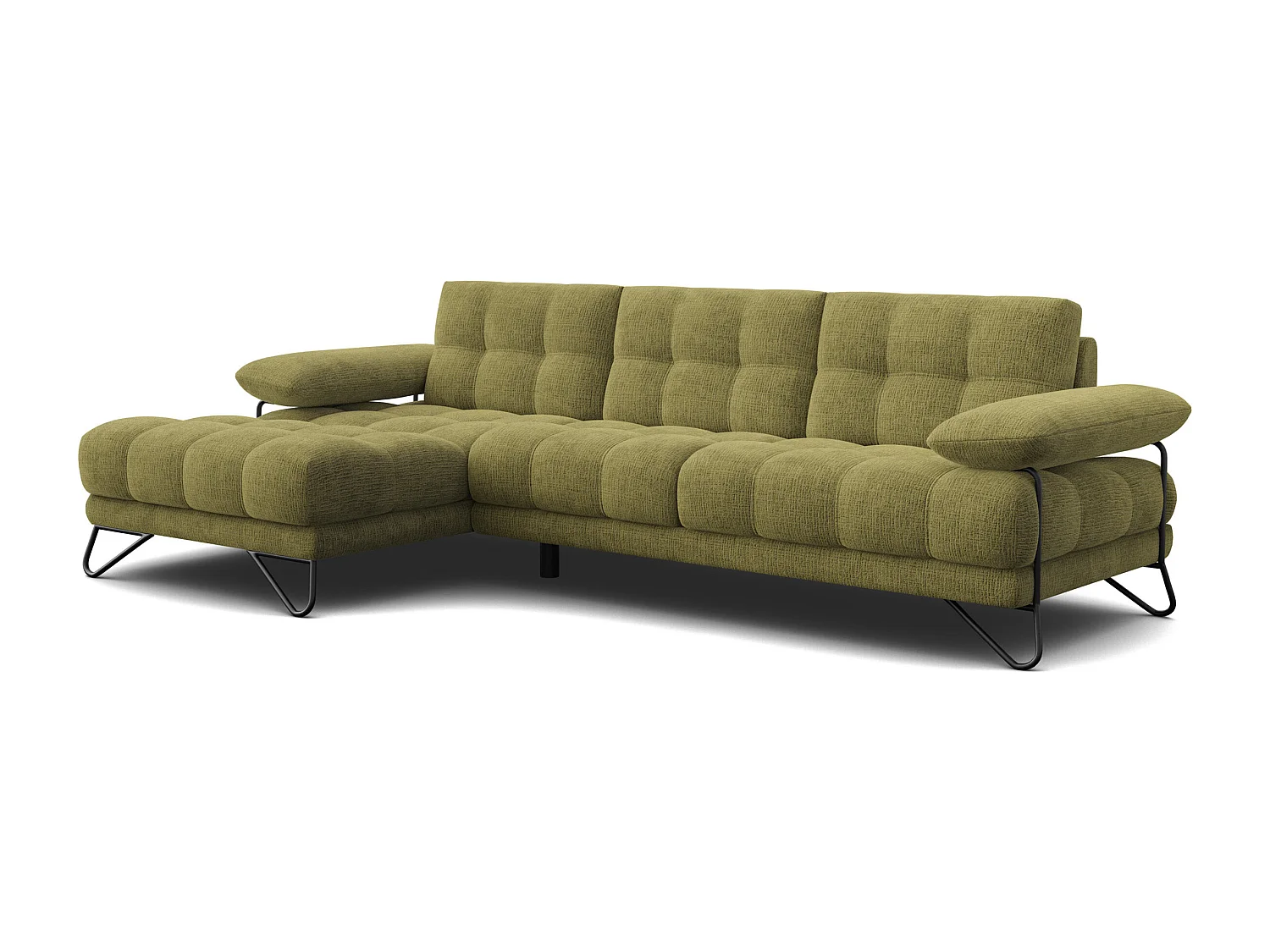 CANAPÉ D'ANGLE BUBBARA 4 places, tissu vert olive