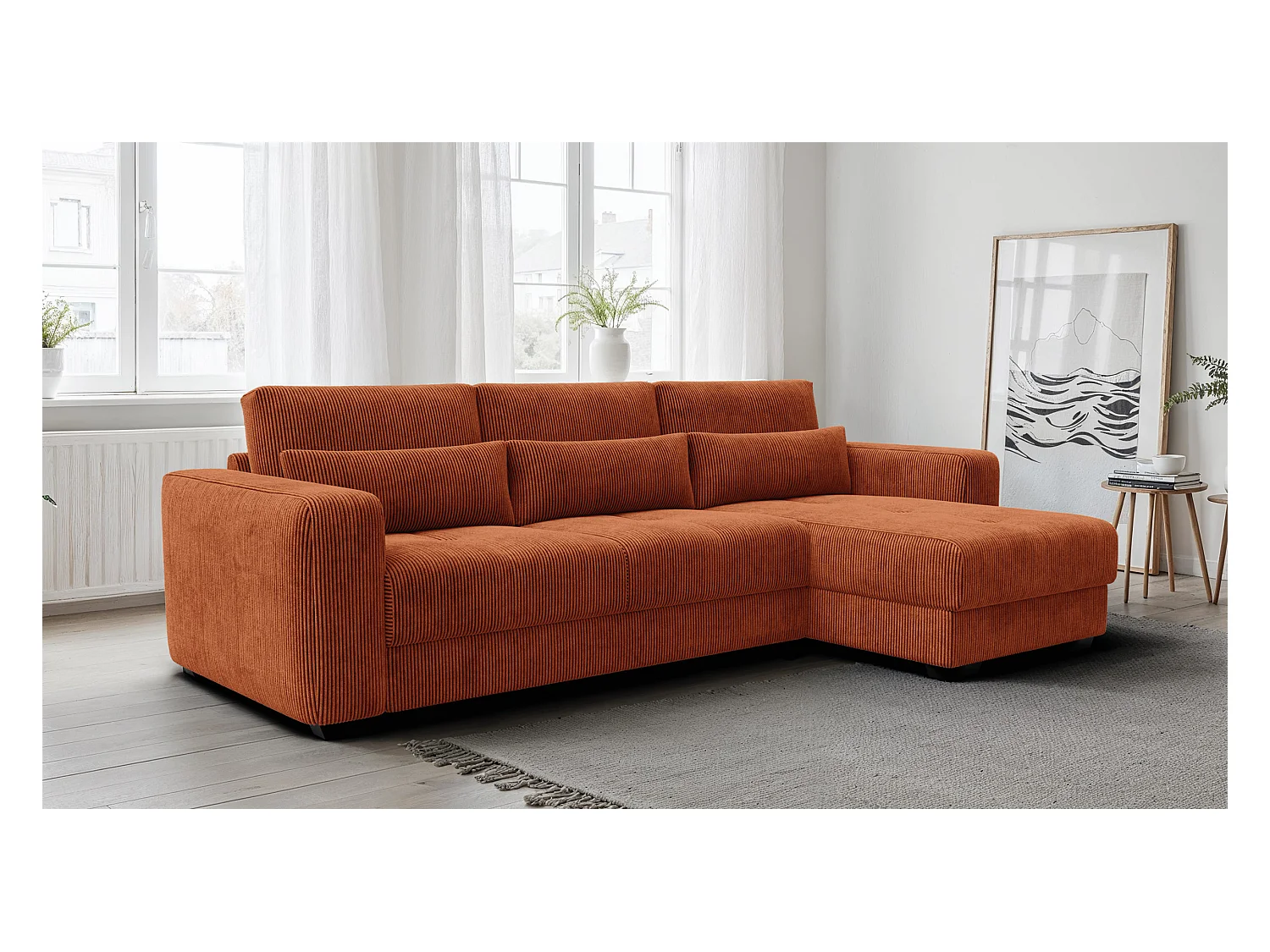 CANAPÉ D'ANGLE OLI 4 places, tissu orange