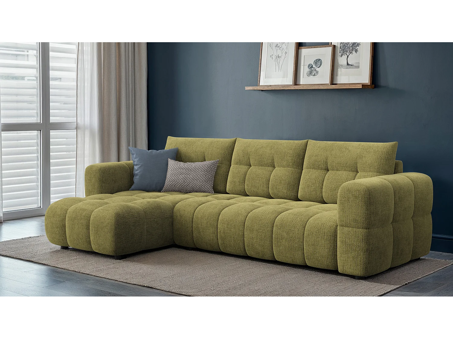 CLOUDI Ecksofa 4-Sitzer links, olivgrün