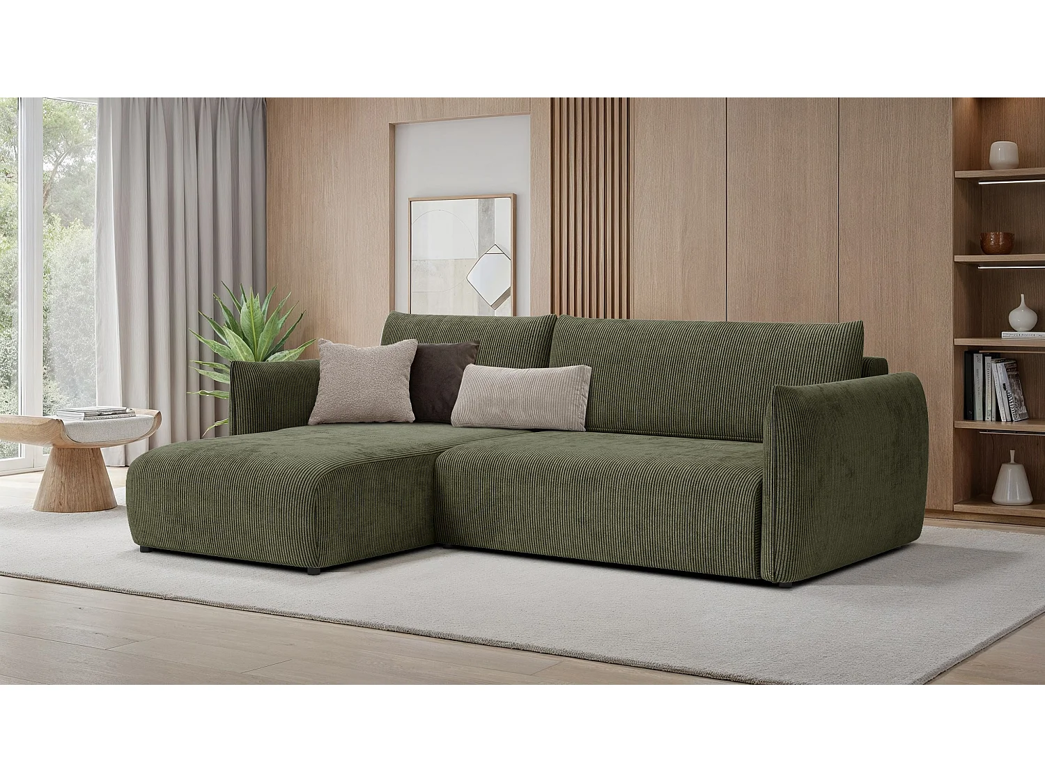 TAUER Ecksofa 3-Sitzer rechts, olive