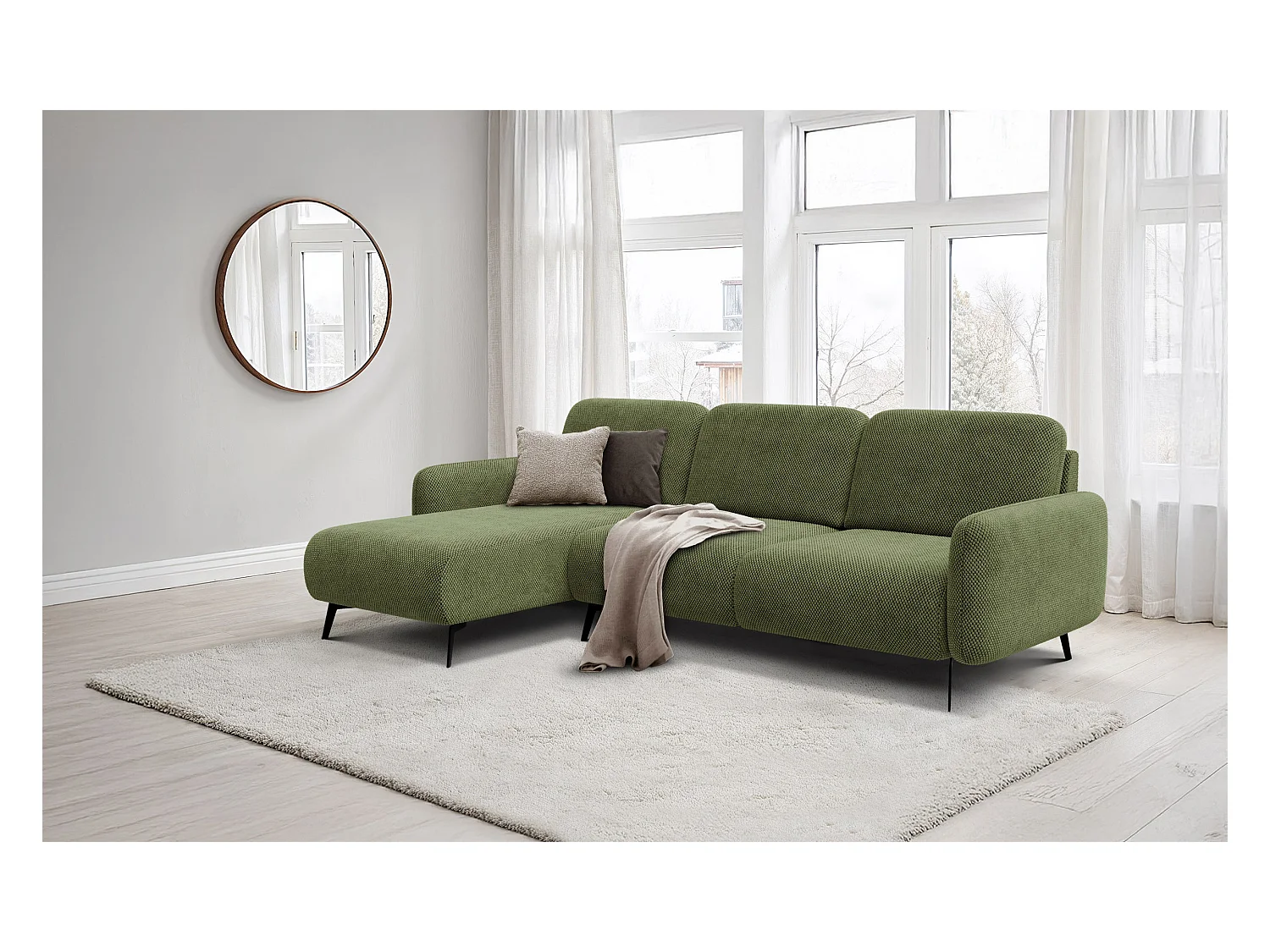 CANAPÉ D'ANGLE FEBE 4 places, tissu olive