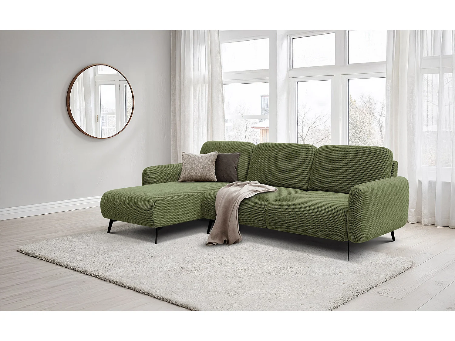 Ecksofa 4-Sitzer links FEBE, olivgrün