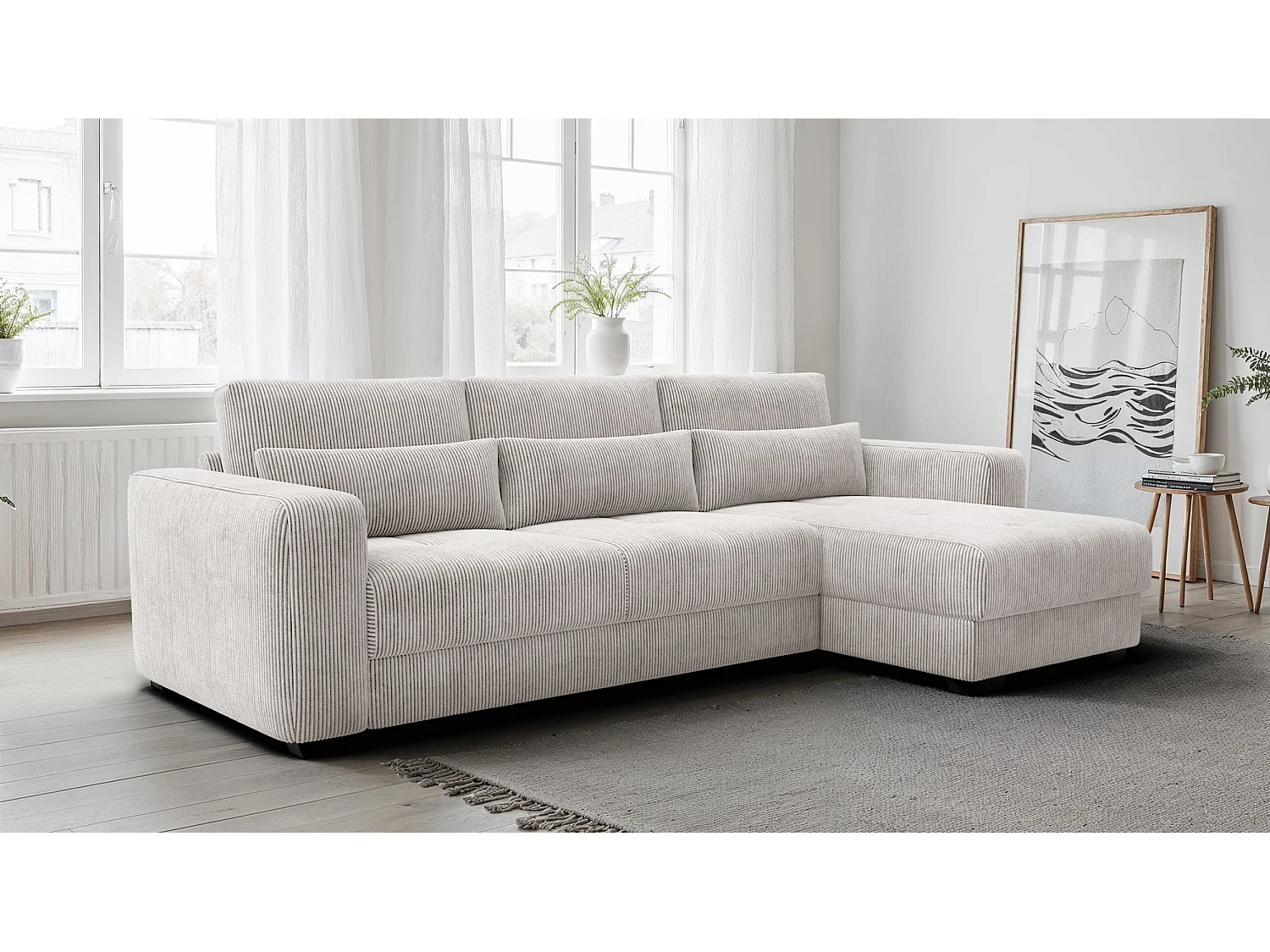 Ecksofa 4-Sitzer rechts OLI, perlweiß