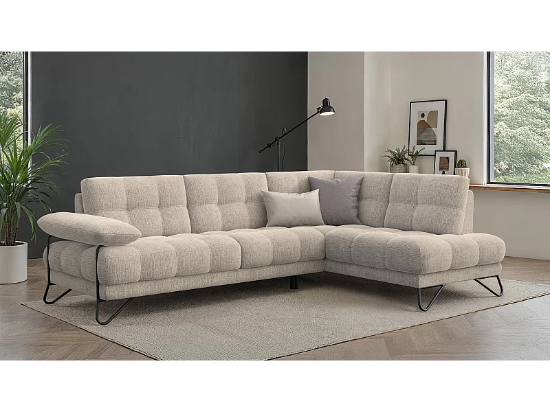 CANAPÉ D'ANGLE BUBBARA 5 places, tissu beige