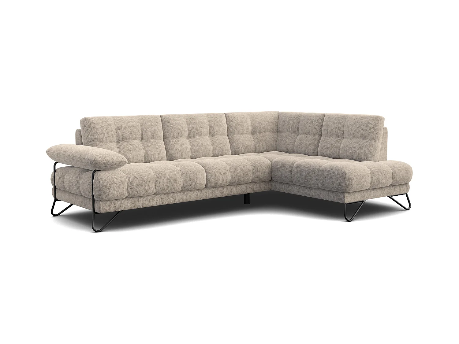 CANAPÉ D'ANGLE BUBBARA 5 places, tissu beige