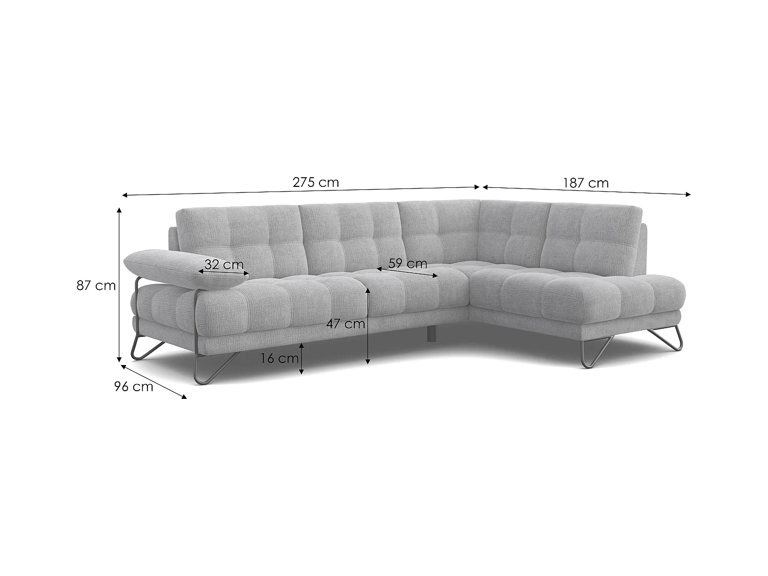 CANAPÉ D'ANGLE BUBBARA 5 places, tissu beige