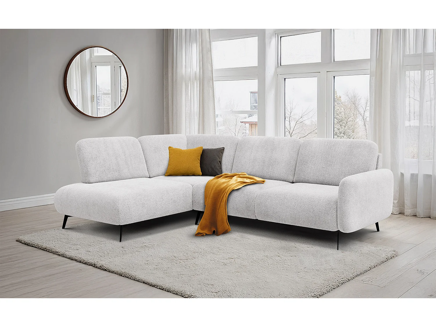 5-Sitzer-Ecksofa links FEBE, creme
