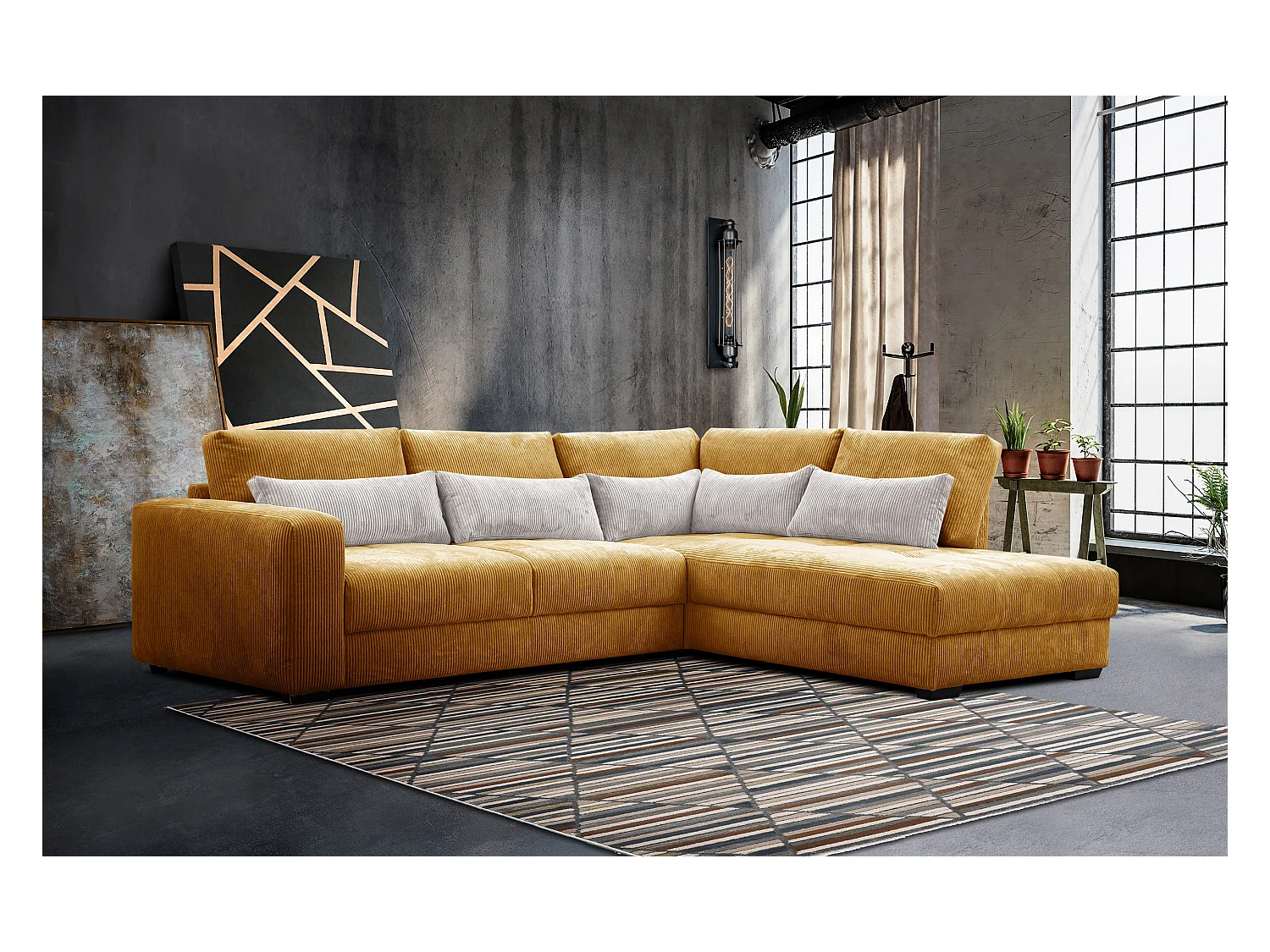 CANAPE D'ANGLE OLI 4 places, jaune foncé