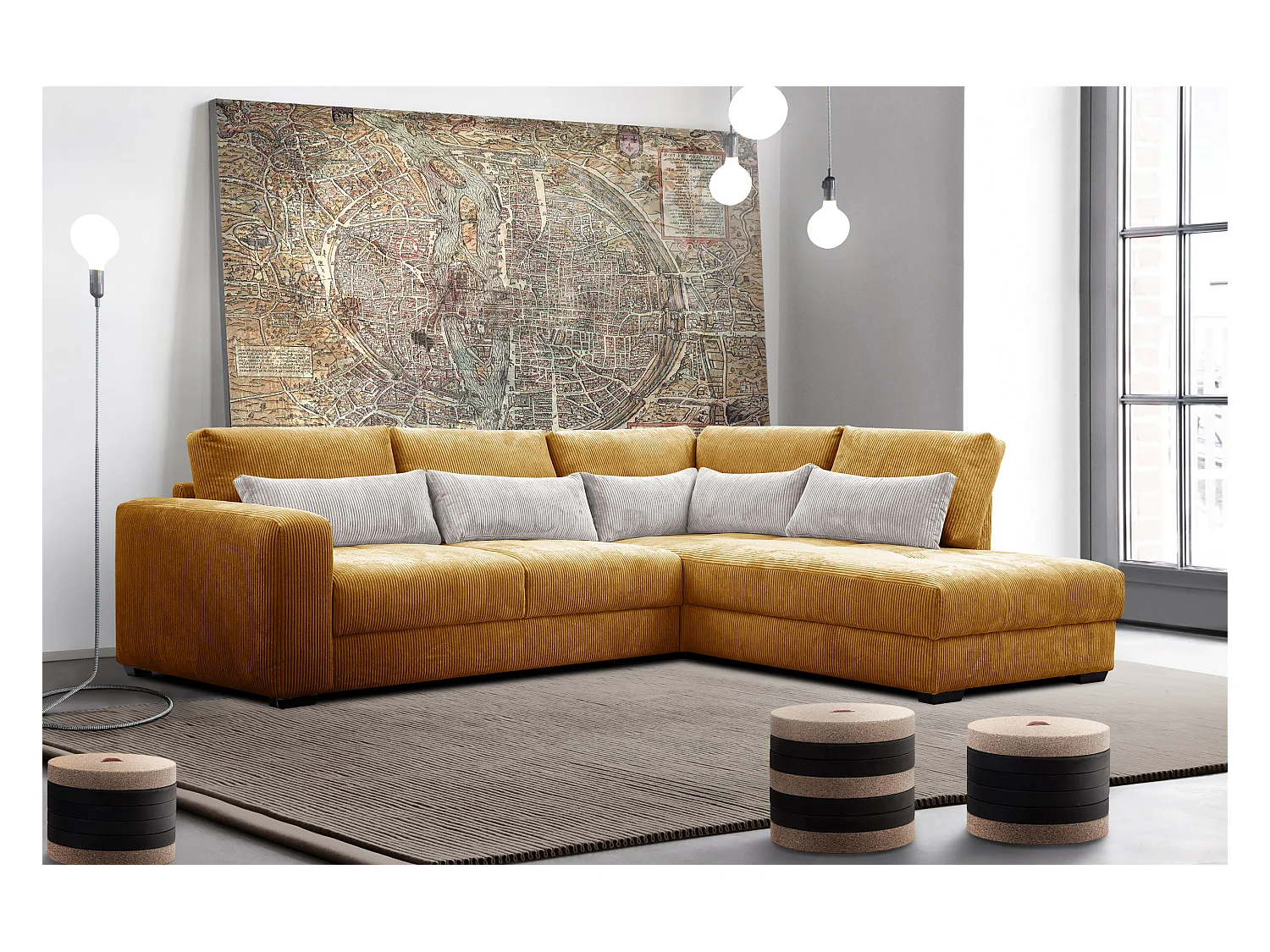 CANAPE D'ANGLE OLI 4 places, jaune foncé