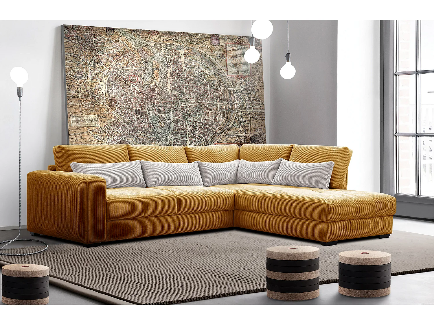 CANAPE D'ANGLE OLI 4 places, jaune foncé