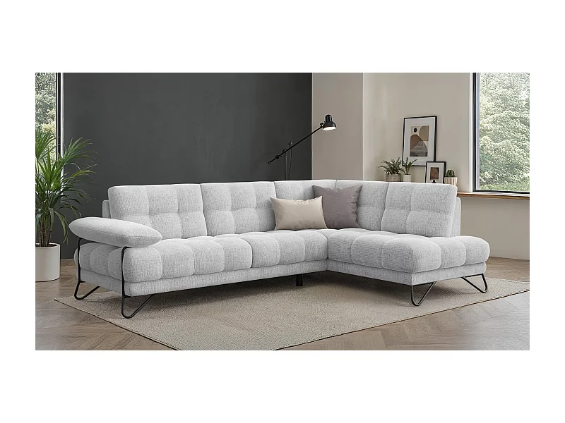 CANAPÉ D'ANGLE BUBBARA 5 places, tissu blanc