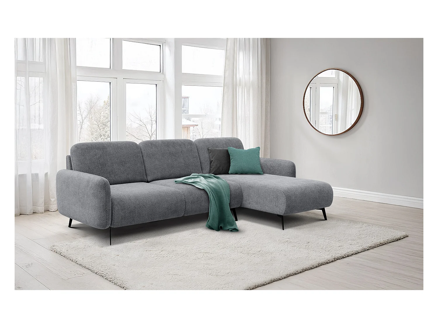 CANAPÉ D'ANGLE FEBE 4 places, tissu gris