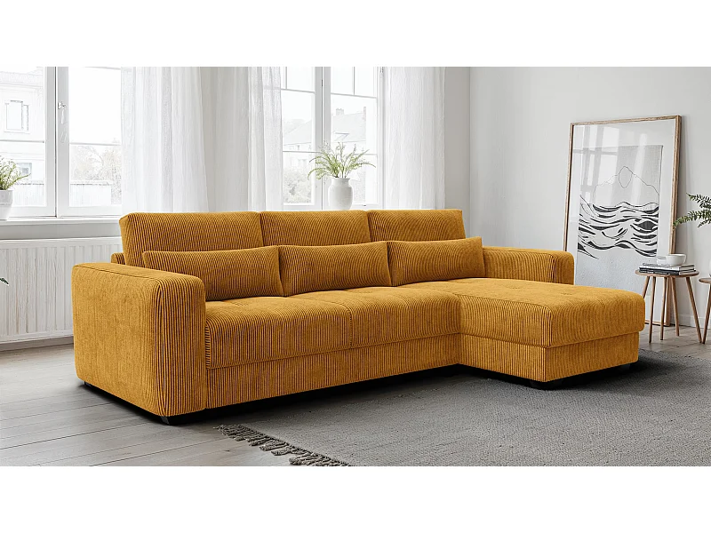 CANAPÉ D'ANGLE OLI 4 places, tissu jaune foncé