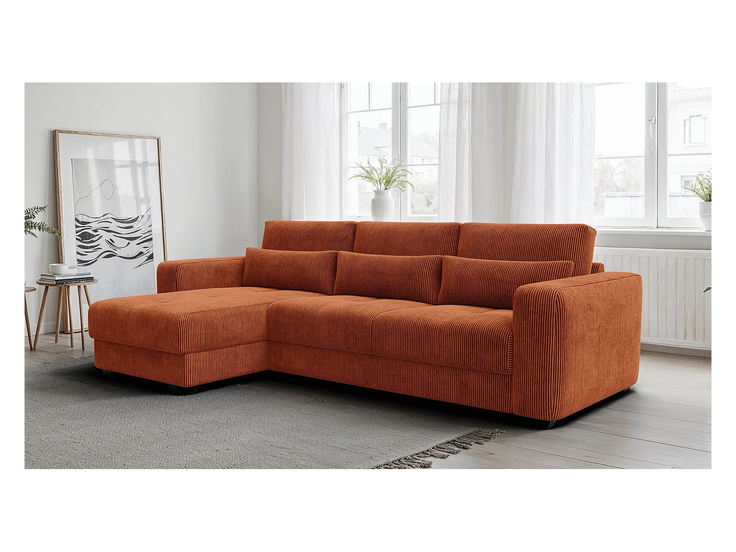 CANAPÉ D'ANGLE OLI 4 places, tissu orange