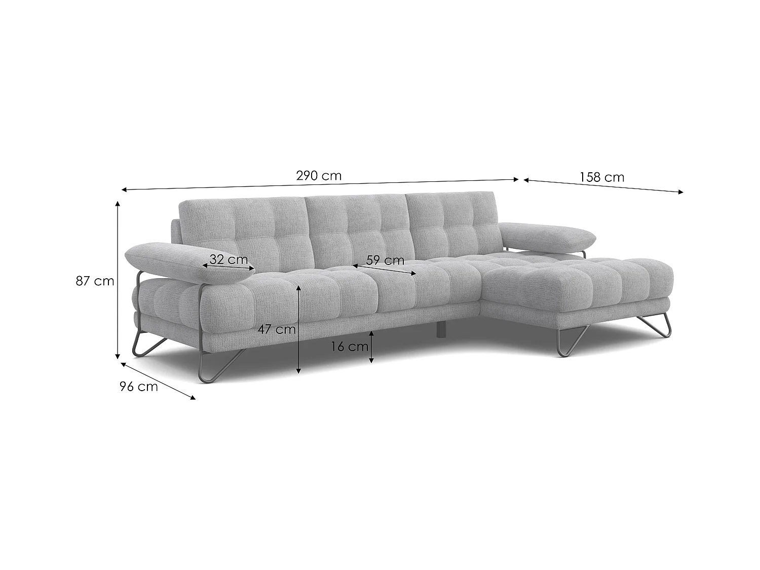 CANAPÉ D'ANGLE BUBBARA 4 places, tissu marine