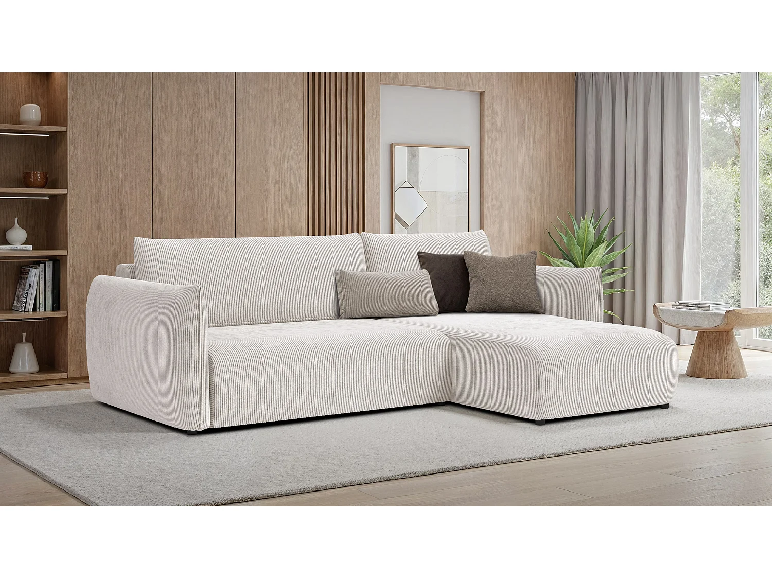 TAUER Ecksofa 3-Sitzer links, perlweiß