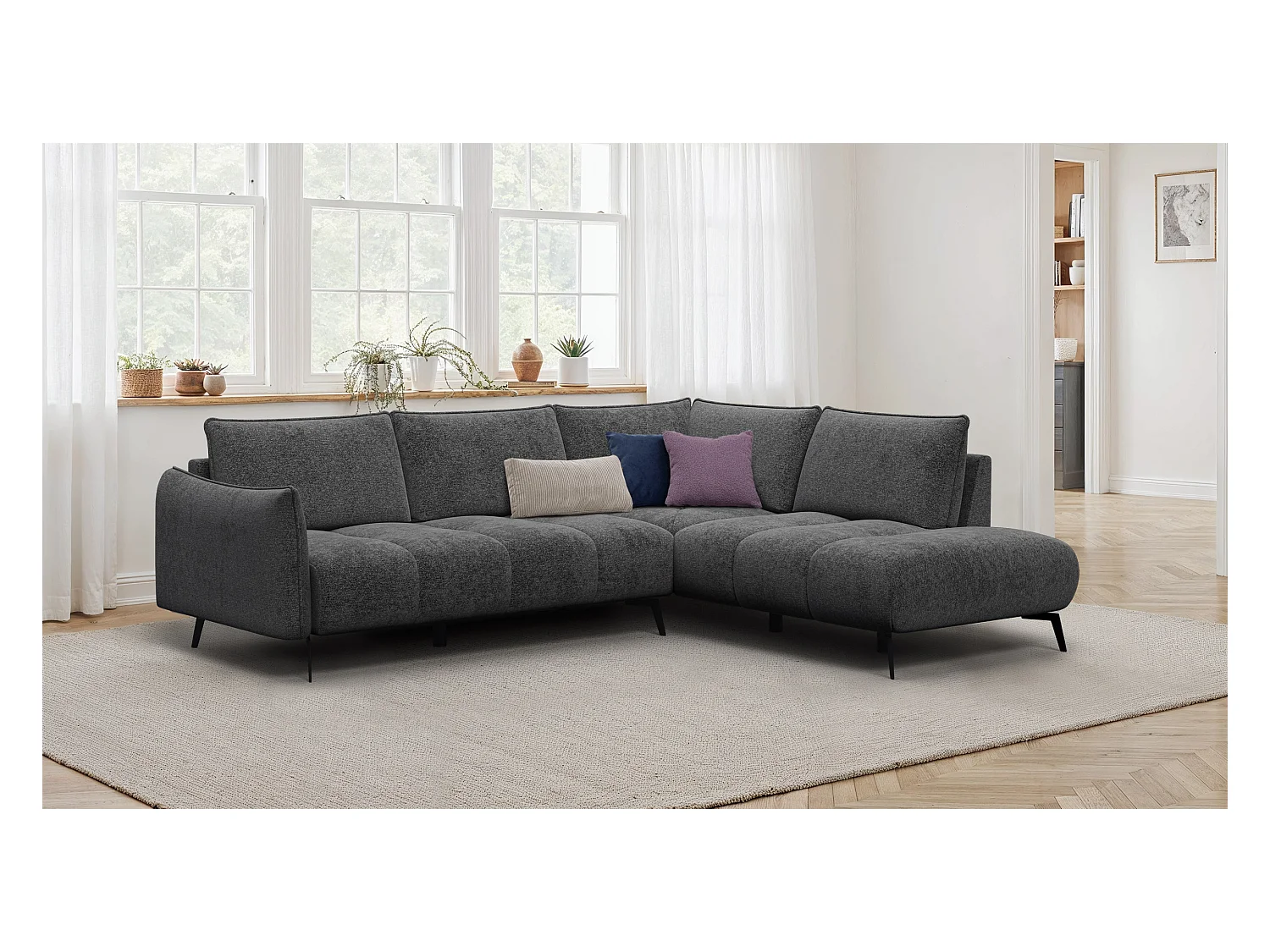 CANAPE D'ANGLE AERA 5 places, gris foncé