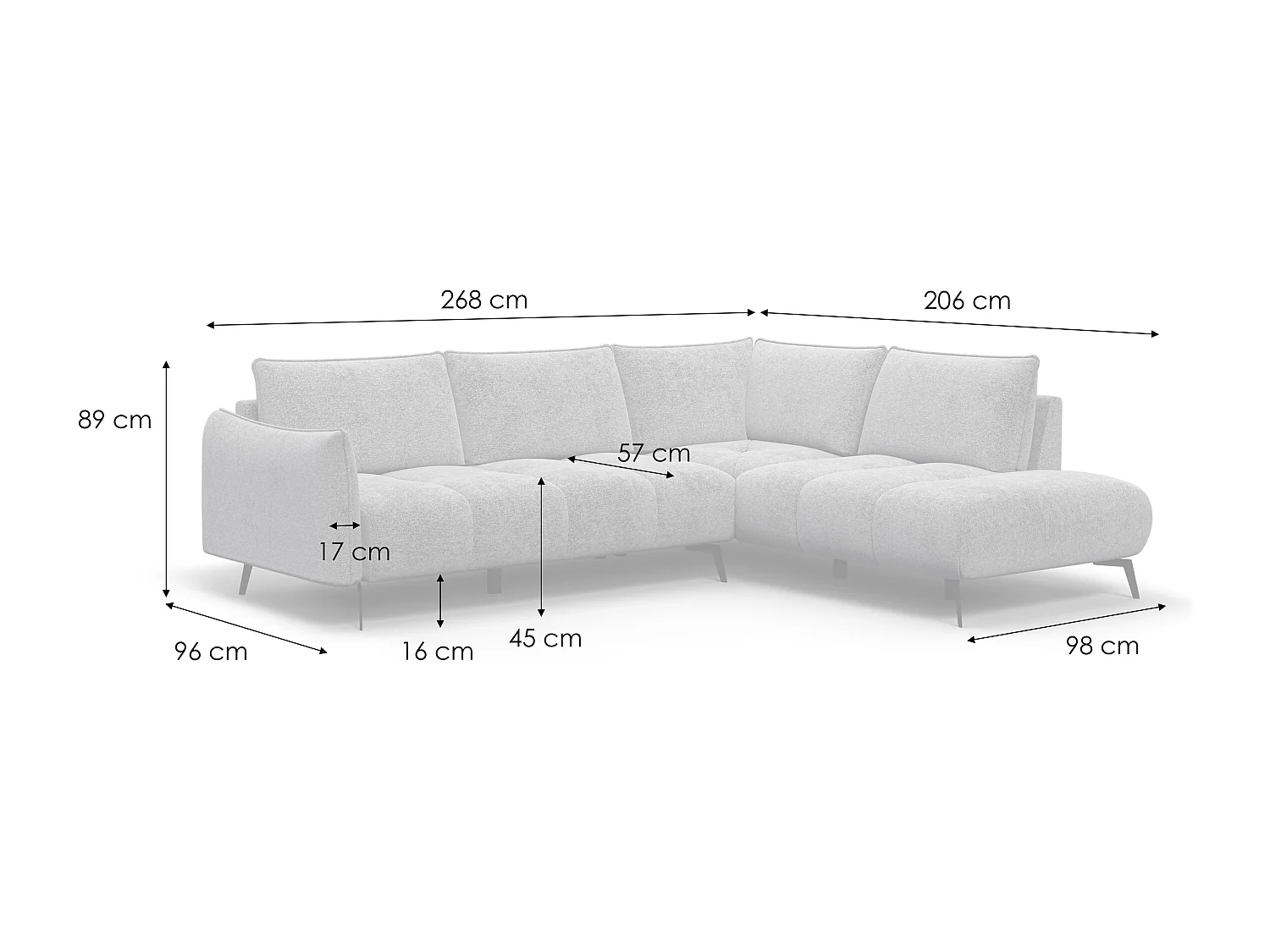 Ecksofa 5-Sitzer rechts AERA, dunkelgrau