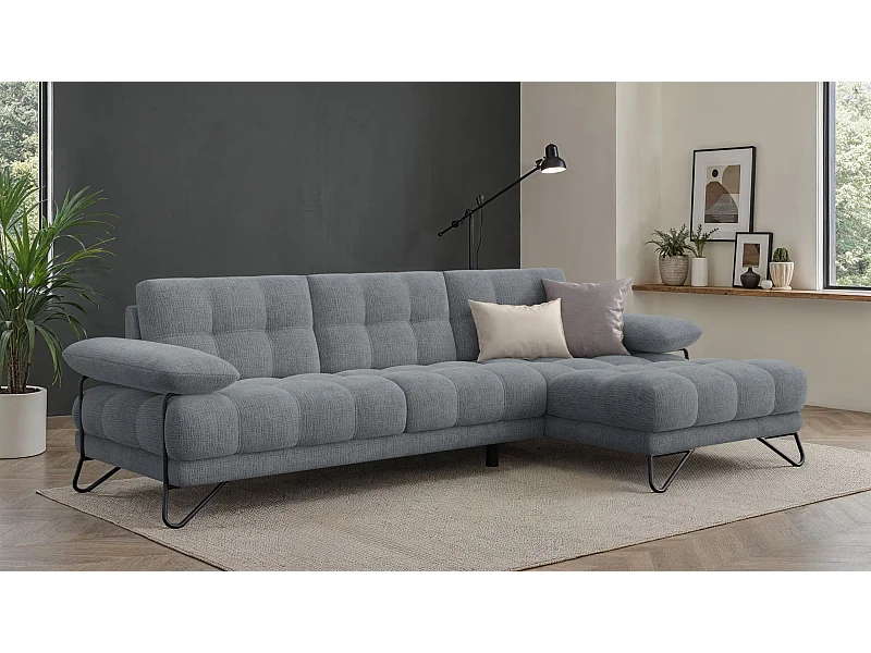 CANAPÉ D'ANGLE BUBBARA 4 places, tissu gris foncé