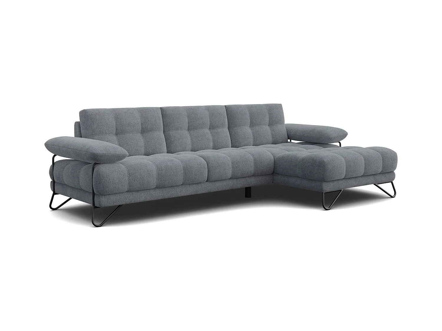 CANAPÉ D'ANGLE BUBBARA 4 places, tissu gris foncé