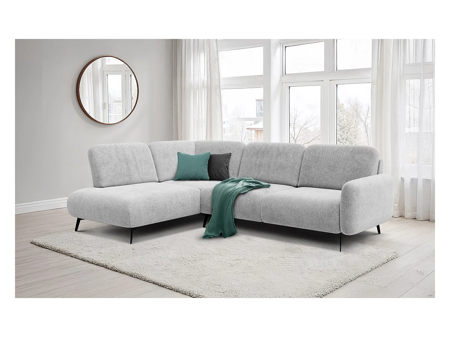 CANAPÉ D'ANGLE FEBE 5 places, tissu gris clair