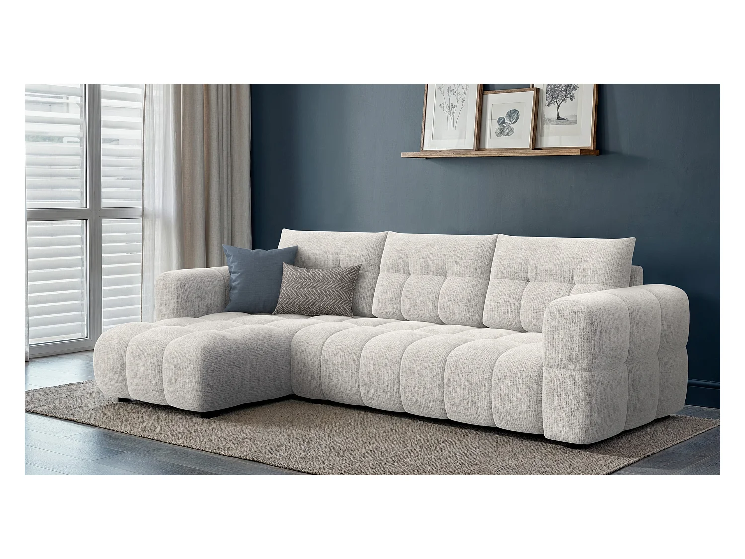 CANAPE D'ANGLE CLOUDI 4 places, crémeux