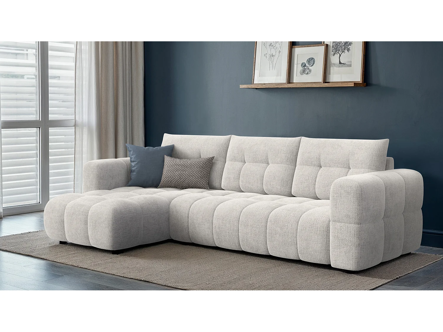 CLOUDI Ecksofa 4-Sitzer links, creme