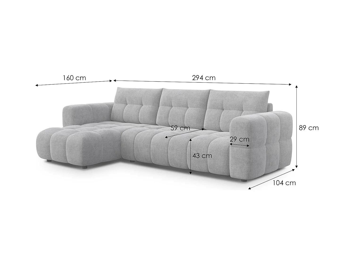 CANAPE D'ANGLE CLOUDI 4 places, gris foncé