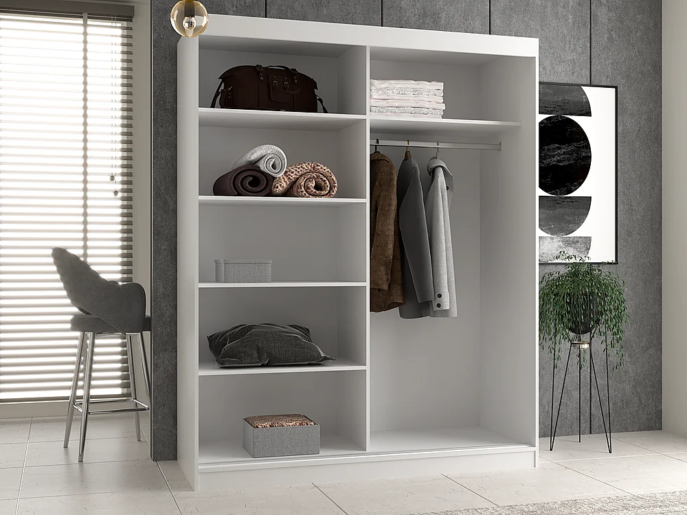 Szafa IGA 160 | Biała | 160x61x200 cm |Szafa Przesuwna