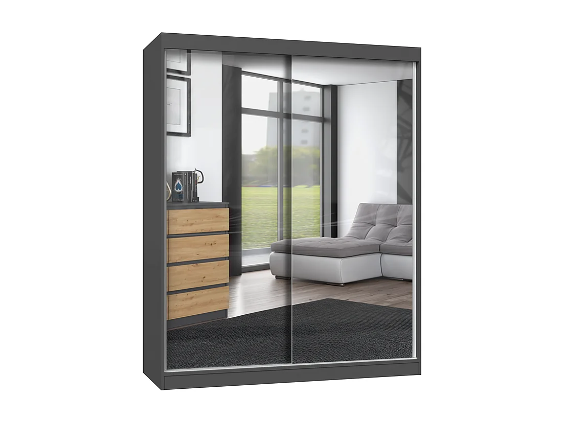 Szafa Iga 160/A | Antracyt/Dąb Artisan | 160x61x200 cm | Nowoczesna Szafa Przesuwna z Lustrami