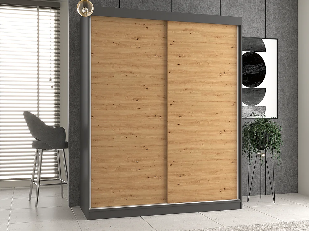 Szafa Iga 160 | Antracyt/Dąb Artisan | 160x61x200 cm | Drzwi przesuwne