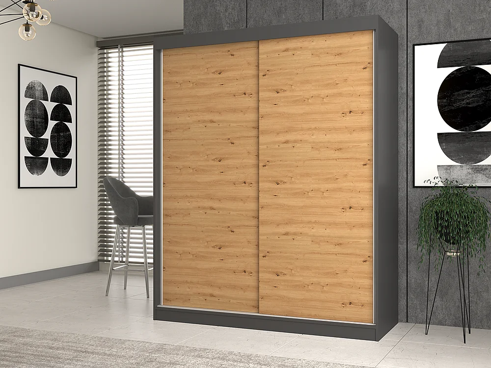 Szafa Iga 160 | Antracyt/Dąb Artisan | 160x61x200 cm | Drzwi przesuwne