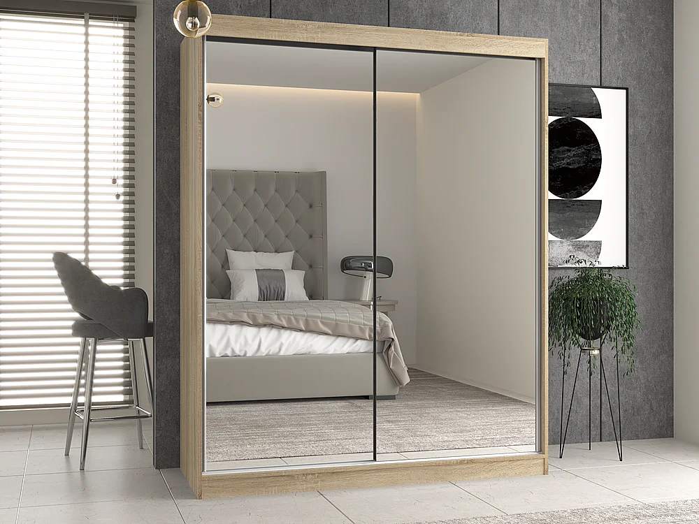 Szafa Iga 160/A | Dąb Sonoma | 160x61x200 cm | Nowoczesna Szafa Przesuwna z Lustrami
